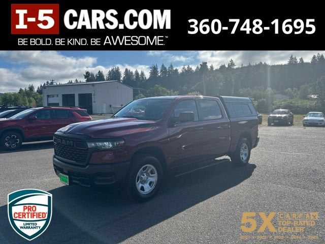 2025 RAM 1500 Tradesman Crew Cab 4x4 5'7" Box in Red — front three-quarter view