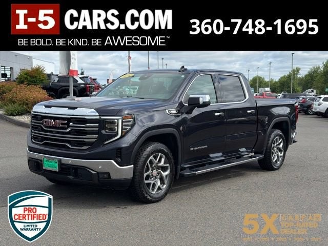 2024 GMC Sierra 1500 SLT in Titanium Rush Metallic — front three-quarter view