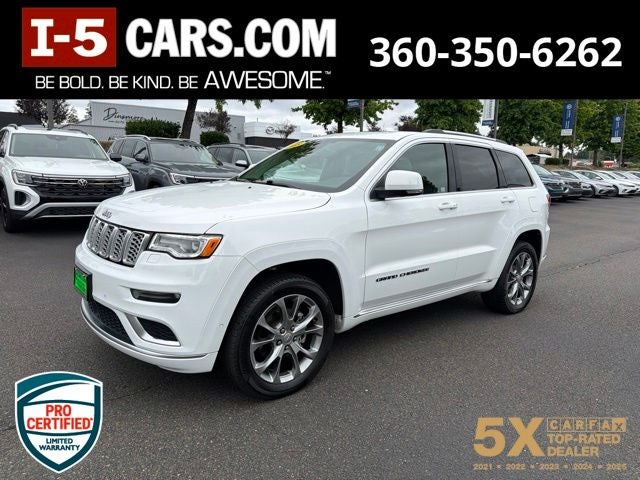 2019 Jeep Grand Cherokee Summit in Bright White Clearcoat — front three-quarter view