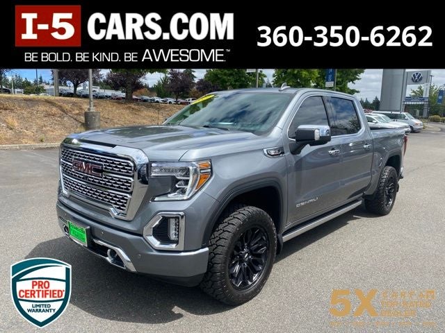 2021 GMC Sierra 1500 Denali in Satin Steel Metallic — front three-quarter view