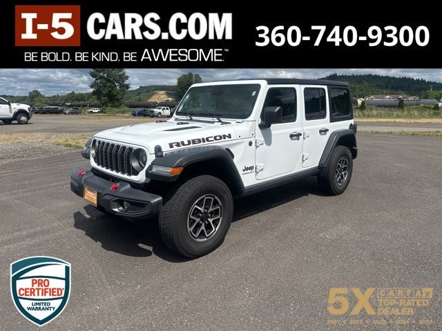 2024 Jeep Wrangler Rubicon in Bright White Clearcoat — front three-quarter view