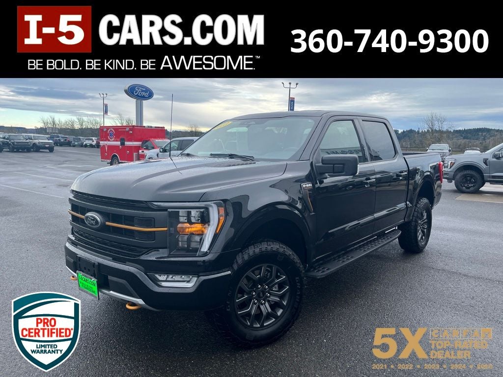 2023 Ford F-150 Tremor in Agate Black Metallic — front three-quarter view