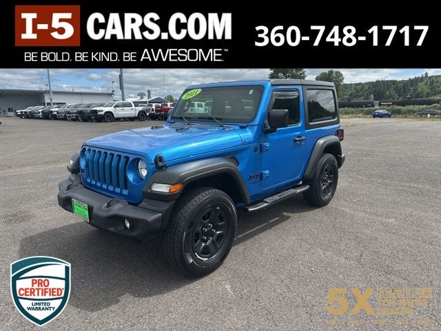 2021 Jeep Wrangler Sport 4x4 in Hydro Blue Pearlcoat — front three-quarter view