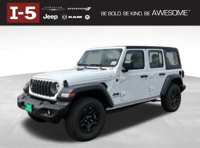 2026 Jeep Wrangler WRANGLER 4-DOOR SPORT in Bright White Clear-Coat Exterior Paint — front three-quarter view
