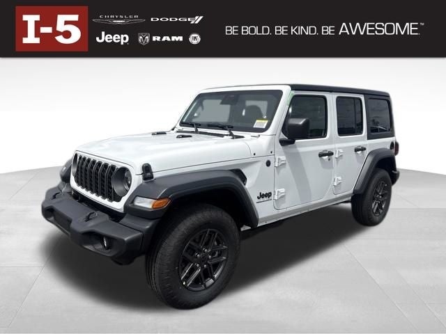 2026 Jeep Wrangler WRANGLER 4-DOOR SPORT S in Bright White Clear-Coat Exterior Paint — front three-quarter view