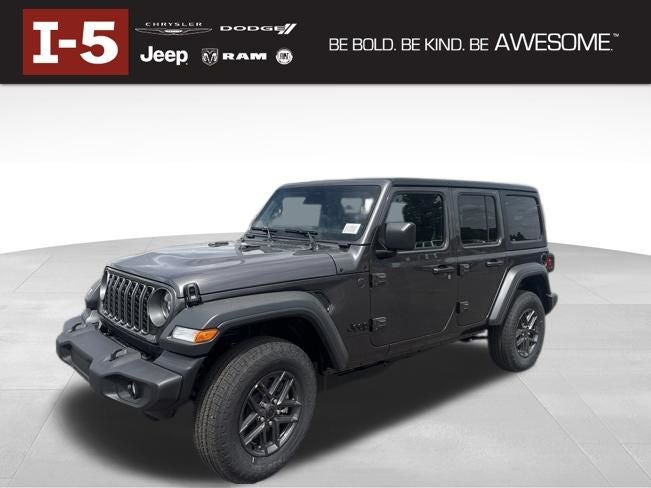 2026 Jeep Wrangler WRANGLER 4-DOOR SPORT S in Granite Crystal Metallic Clear-Coat Exterior Paint — front three-quarter view