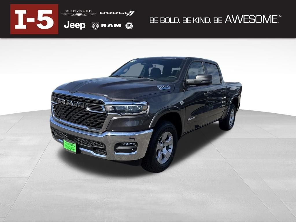 2026 RAM Ram 1500 RAM 1500 BIG HORN CREW CAB 4X4 5'7' BOX in Granite Crystal Metallic Clear-Coat Exterior Paint — front three-quarter view