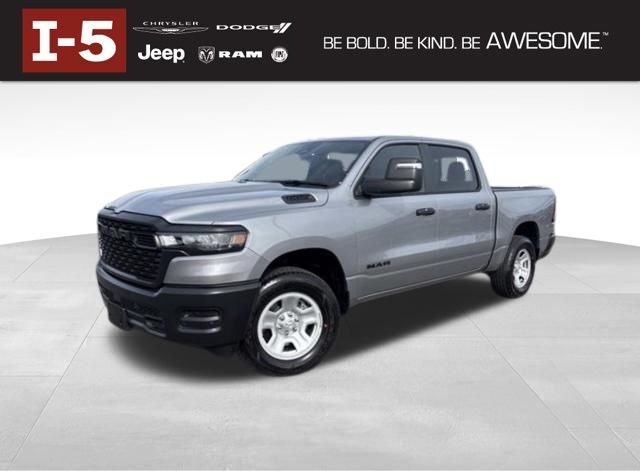 2026 RAM Ram 1500 RAM 1500 TRADESMAN CREW CAB 4X4 5'7' BOX in Billet Silver Metallic Clear-Coat Exterior Paint — front three-quarter view