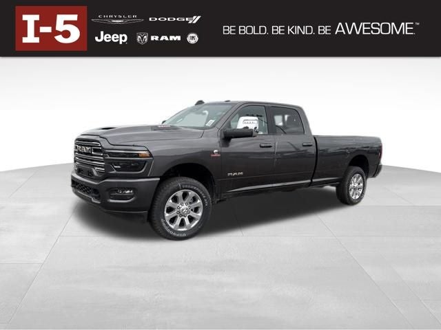 2026 RAM Ram 3500 RAM 3500 LARAMIE CREW CAB 4X4 8' BOX in Granite Crystal Metallic Clear-Coat Exterior Paint — front three-quarter view