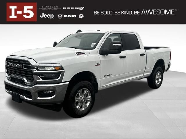 2026 RAM Ram 2500 RAM 2500 BIG HORN CREW CAB 4X4 6'4' BOX in Bright White Clear-Coat Exterior Paint — front three-quarter view