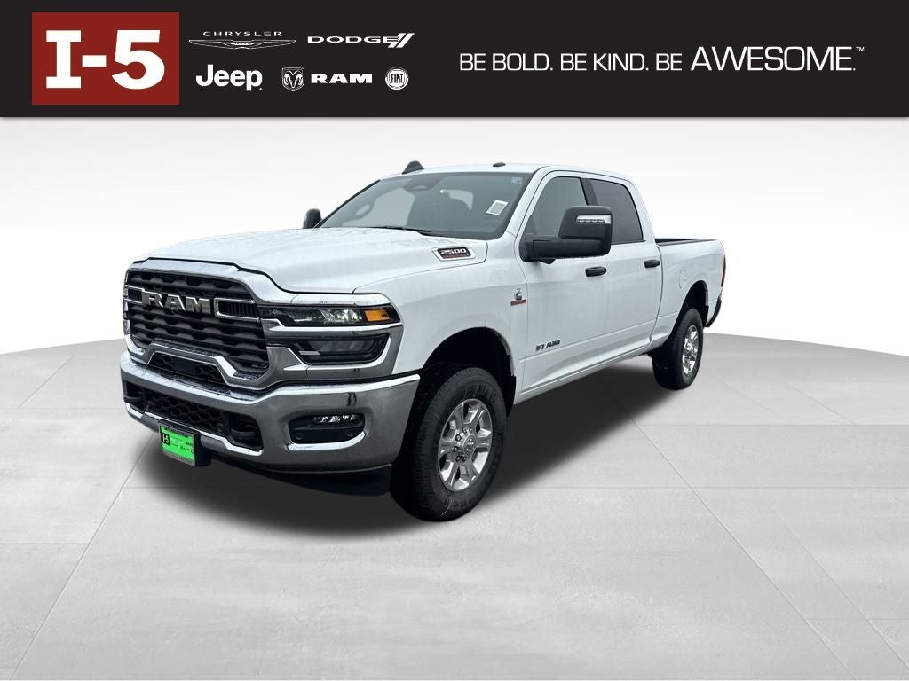 2026 RAM Ram 2500 RAM 2500 BIG HORN CREW CAB 4X4 6'4' BOX in Bright White Clear-Coat Exterior Paint — front three-quarter view