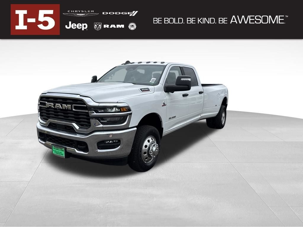 2026 RAM Ram 3500 RAM 3500 BIG HORN CREW CAB 4X4 8' BOX in Bright White Clear-Coat Exterior Paint — front three-quarter view