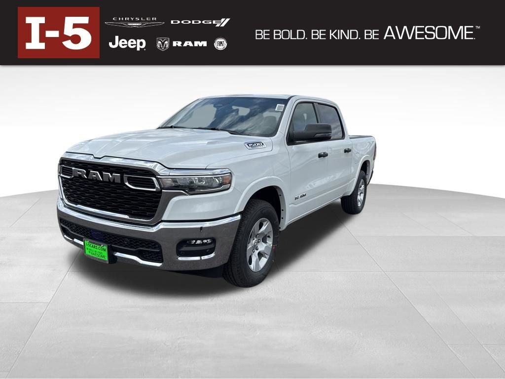 2026 RAM Ram 1500 RAM 1500 BIG HORN CREW CAB 4X4 5'7' BOX in Bright White Clear-Coat Exterior Paint — front three-quarter view