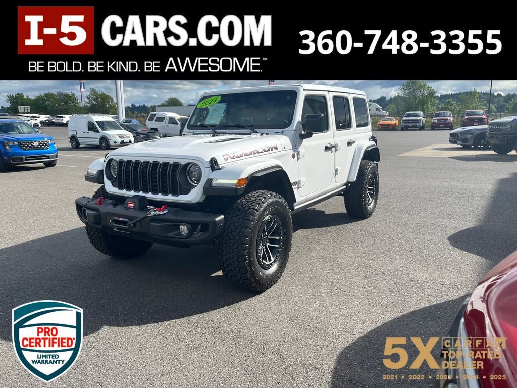 2024 Jeep Wrangler Rubicon X in Bright White Clearcoat — front three-quarter view
