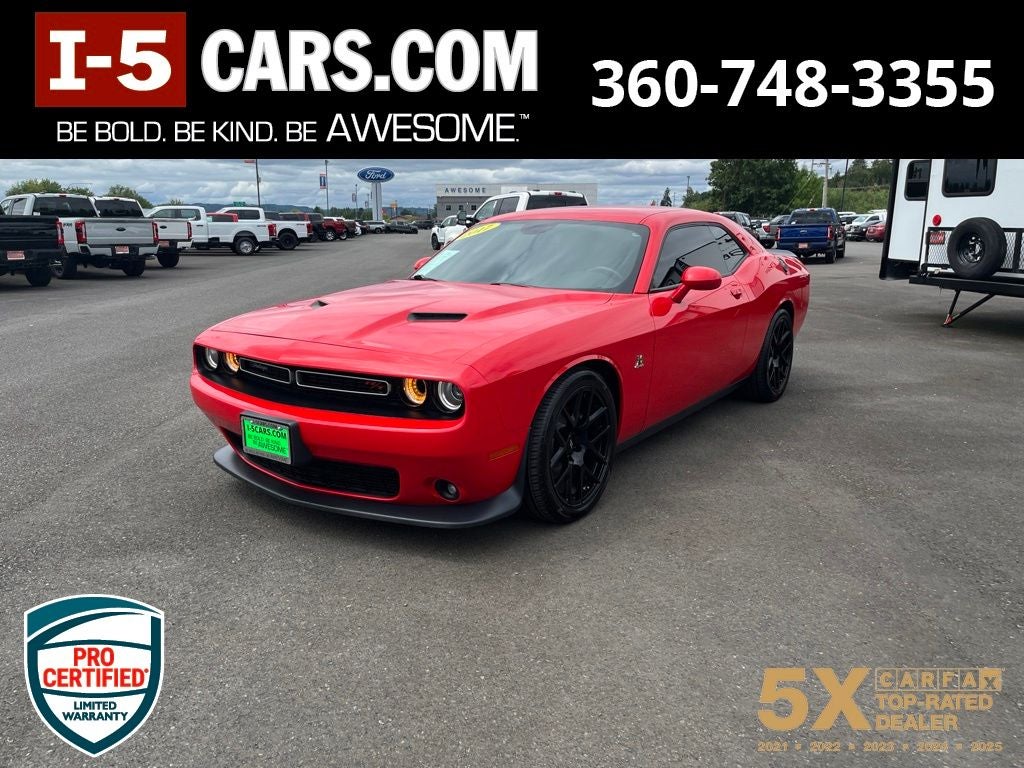 2017 Dodge Challenger R/T Scat Pack in Torred Clearcoat — front three-quarter view